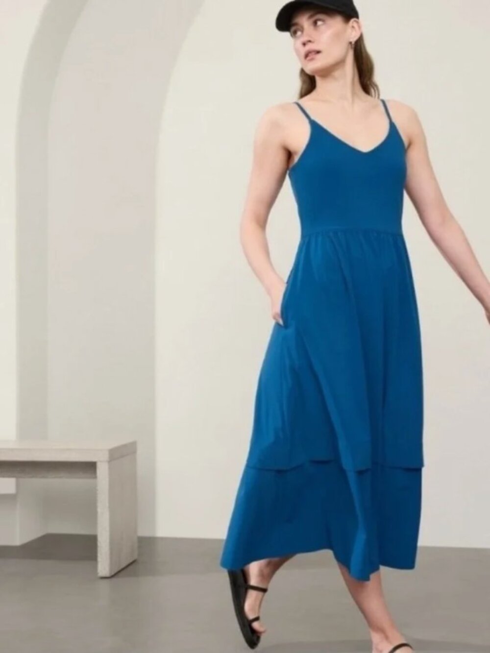 Athleta Elation V-Neck Hybrid Dress Dark Lapis Blue 1X